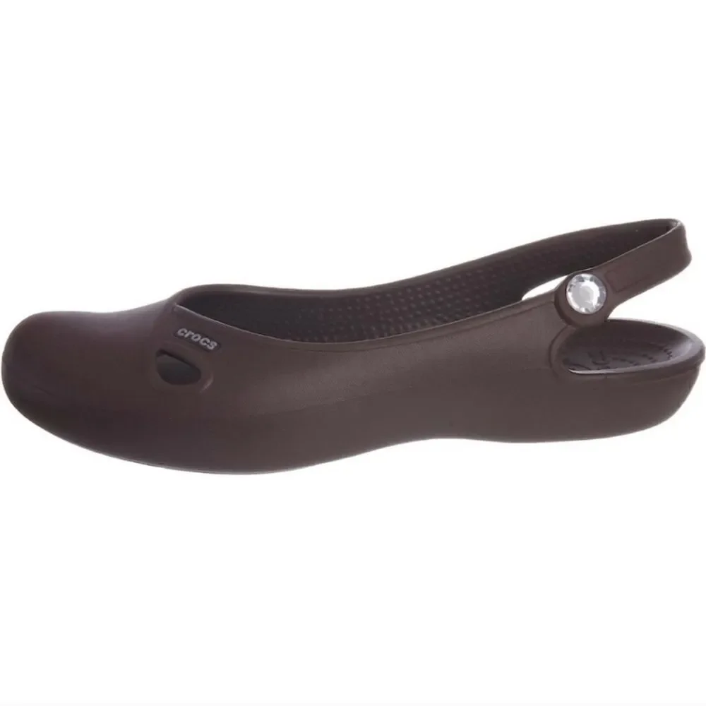 Crocs olivia jeweled slingback flat 8.0 espresso (brown)